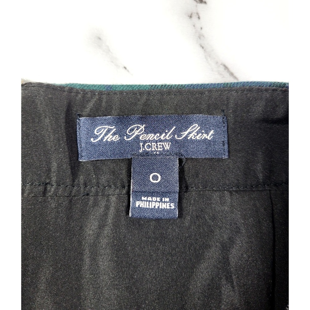 J.Crew The Pencil Skirt Black Watch Plaid Wool Navy Green Size 0 Preppy Academia - Picture 6 of 9